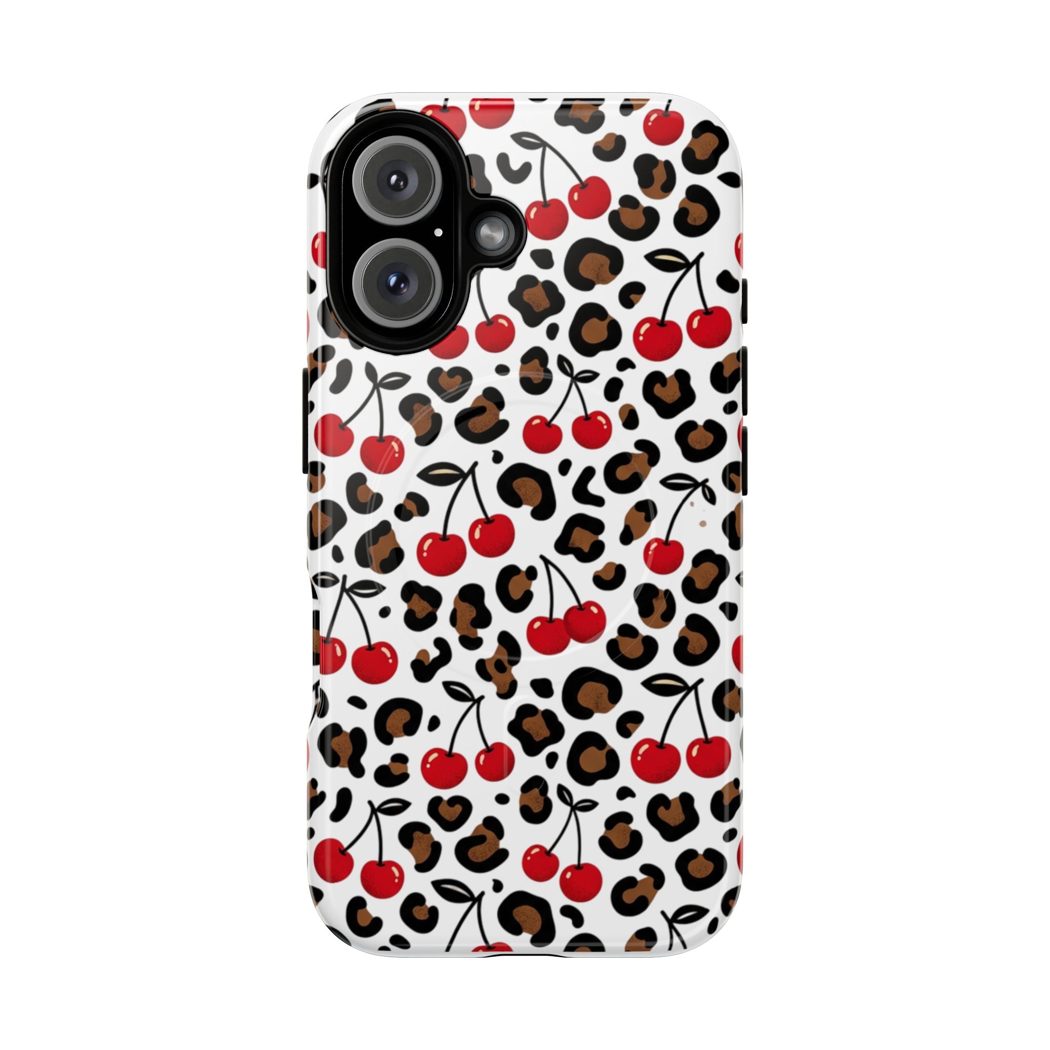 Cherry Leopard Tough Magnetic Phone Case — Protective Magnetic iPhone Cover with Red Cherry & Leopard Print