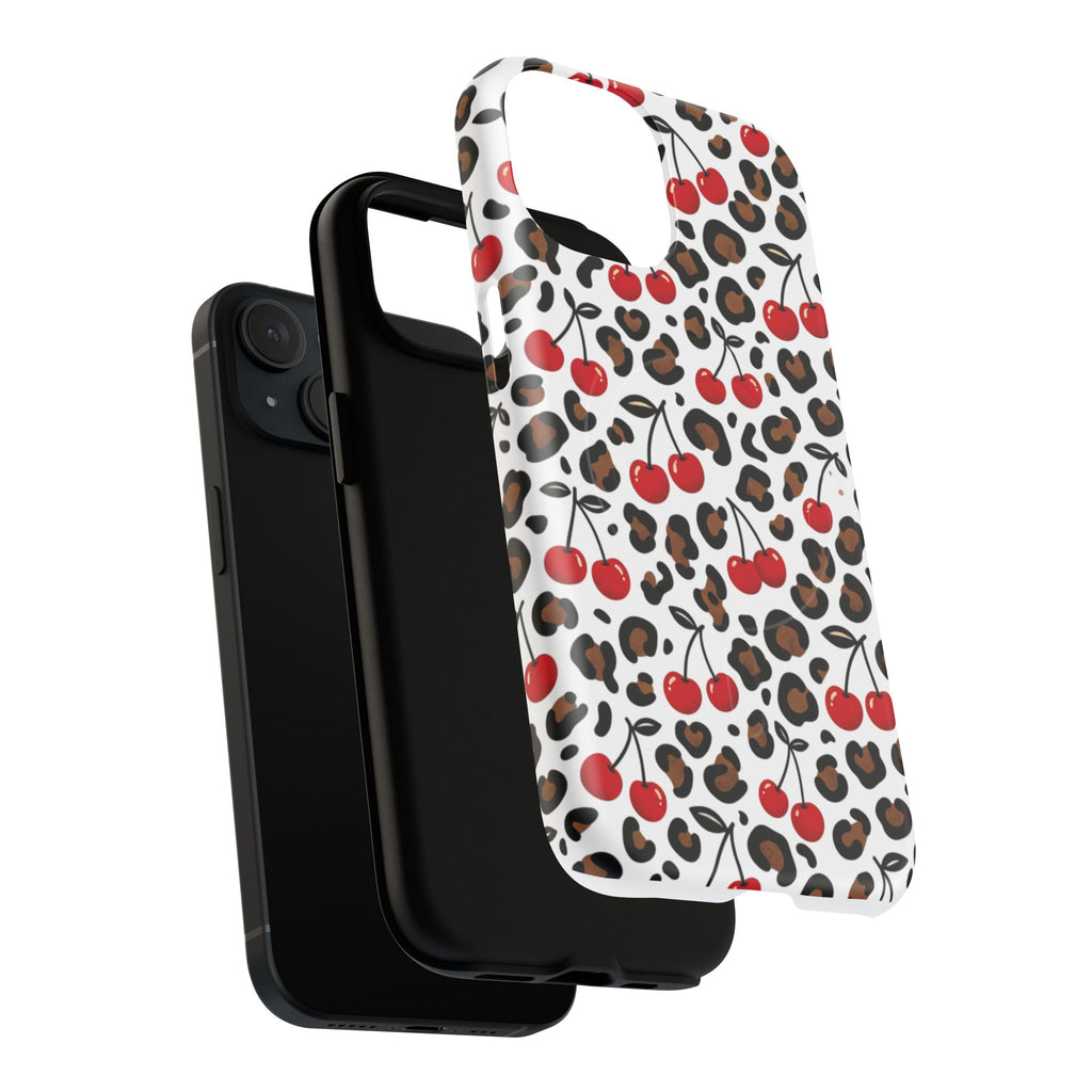 Cherry Leopard Tough Magnetic Phone Case — Protective Magnetic iPhone Cover with Red Cherry & Leopard Print