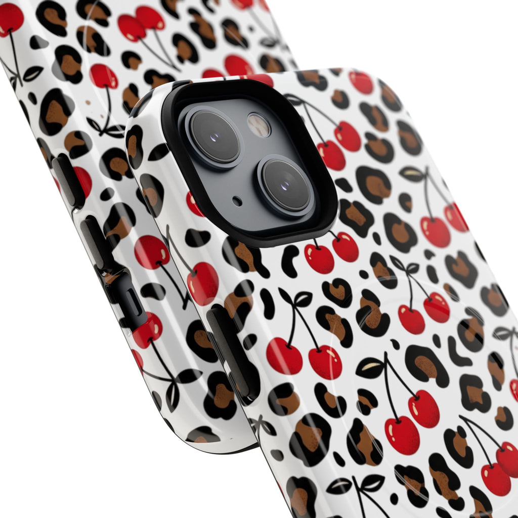 Cherry Leopard Tough Magnetic Phone Case — Protective Magnetic iPhone Cover with Red Cherry & Leopard Print