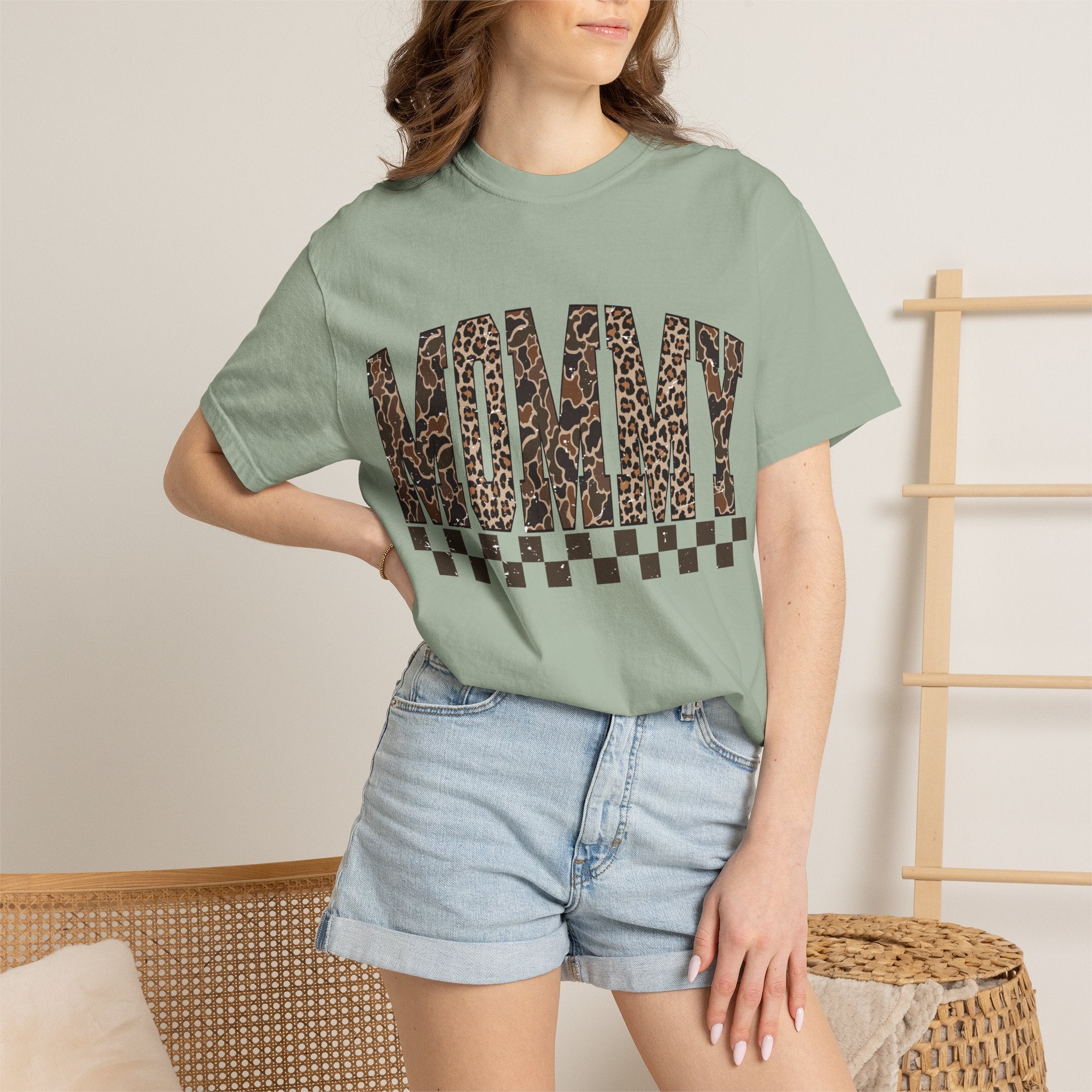 Mommy  Leopard-Checkered Print T-Shirt