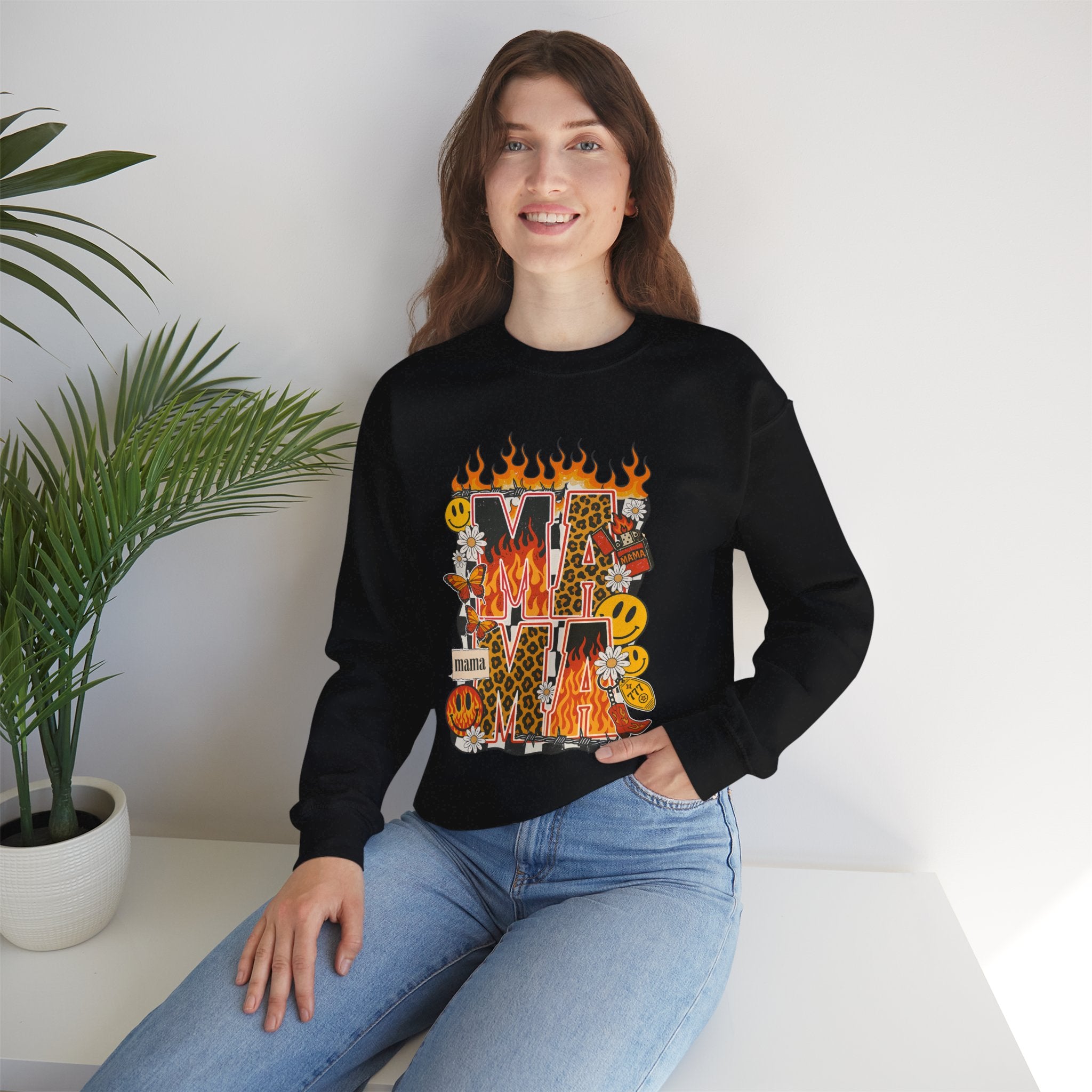 Crewneck Sweatshirt — Fiery ‘MAMA’ Graphic