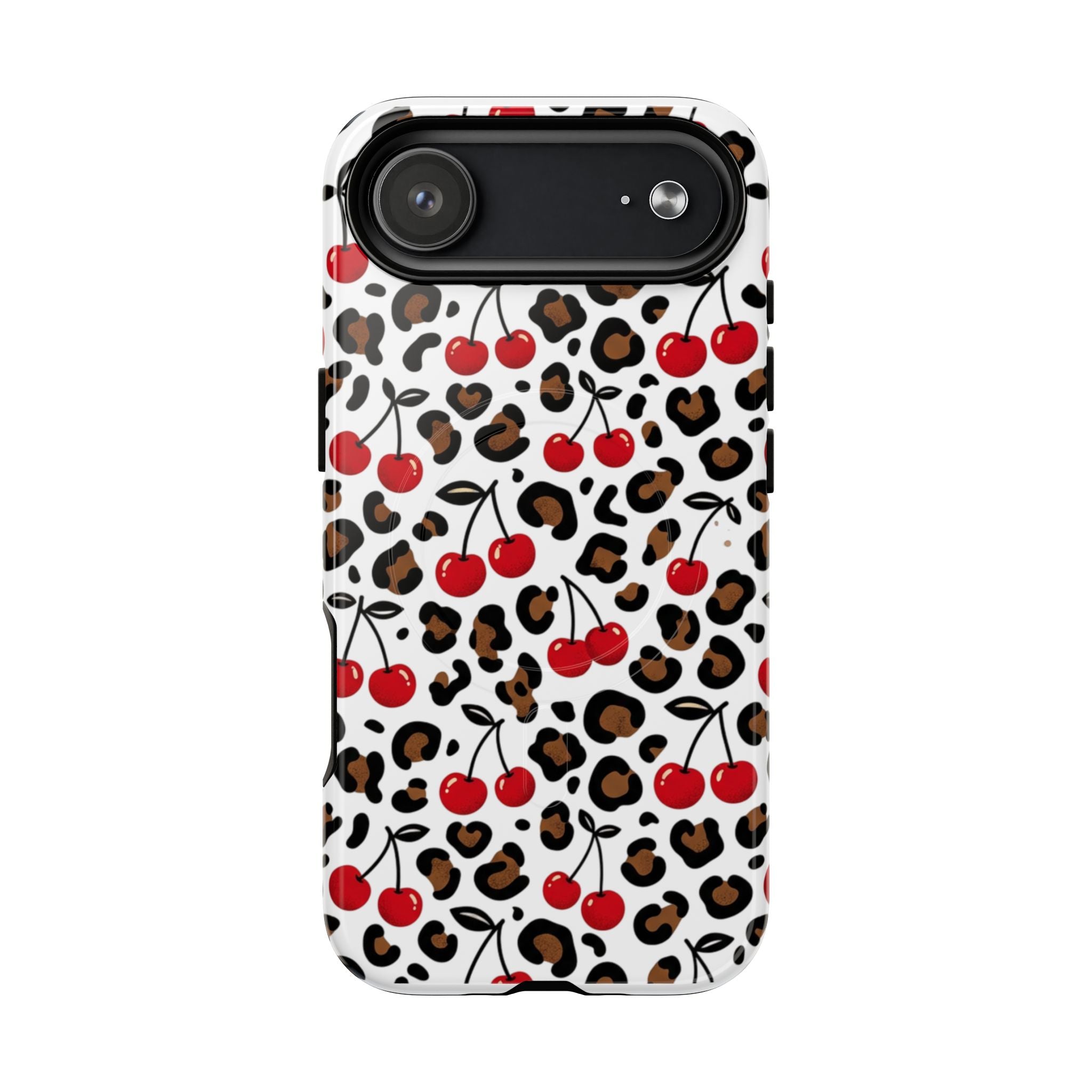 Cherry Leopard Tough Magnetic Phone Case — Protective Magnetic iPhone Cover with Red Cherry & Leopard Print