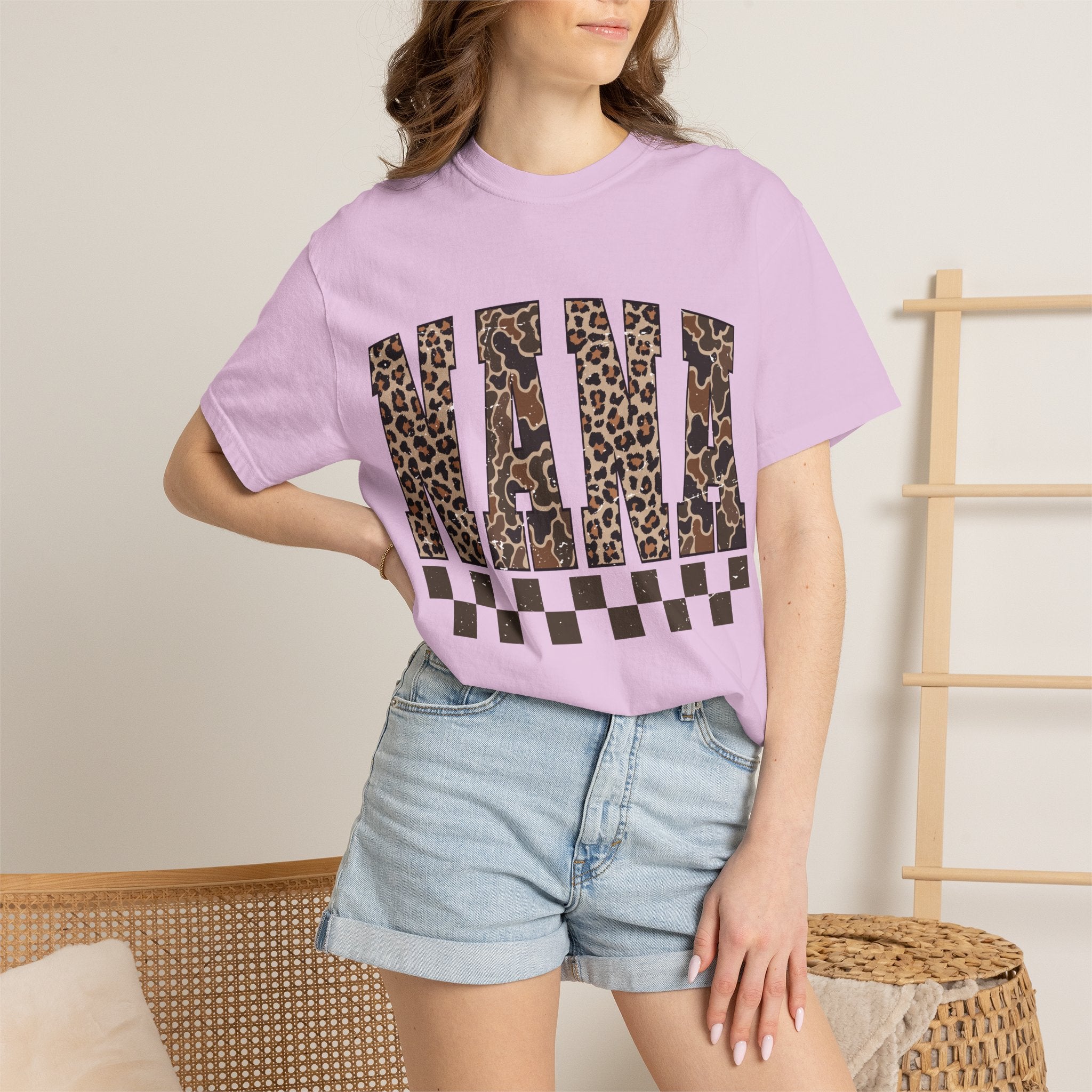 Nana Leopard-Checkered Print T-Shirt