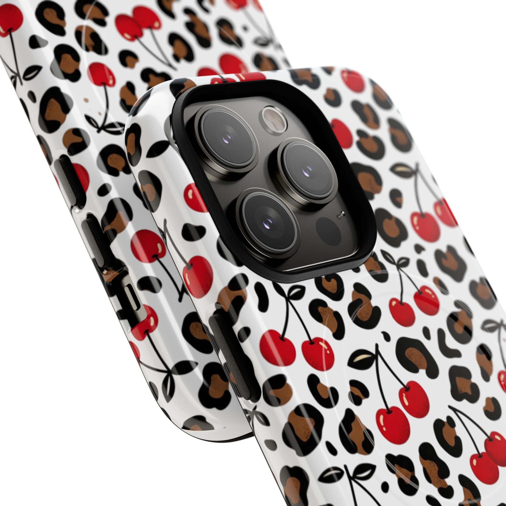 Cherry Leopard Tough Magnetic Phone Case — Protective Magnetic iPhone Cover with Red Cherry & Leopard Print