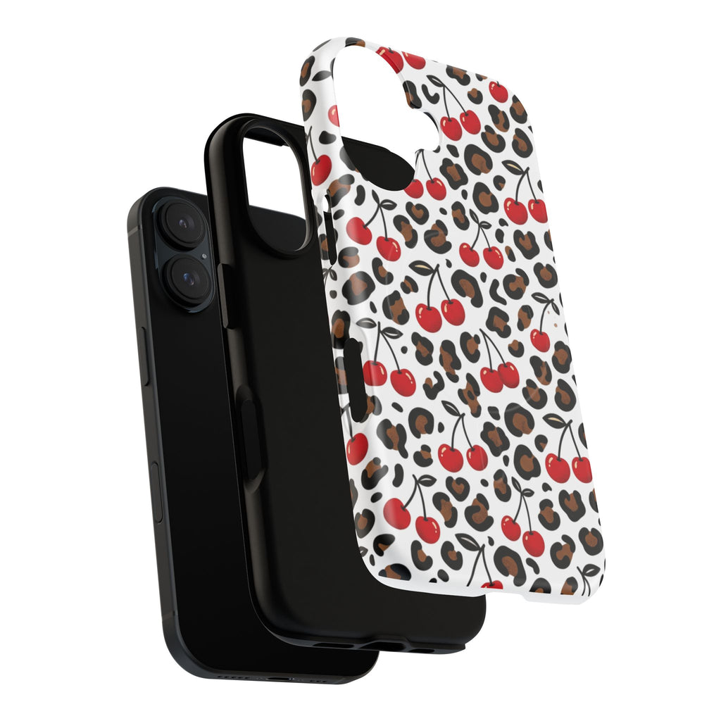 Cherry Leopard Tough Magnetic Phone Case — Protective Magnetic iPhone Cover with Red Cherry & Leopard Print