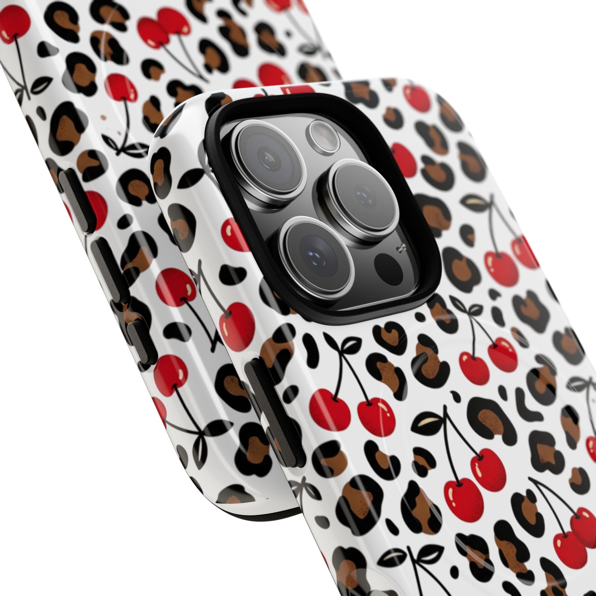 Cherry Leopard Tough Magnetic Phone Case — Protective Magnetic iPhone Cover with Red Cherry & Leopard Print