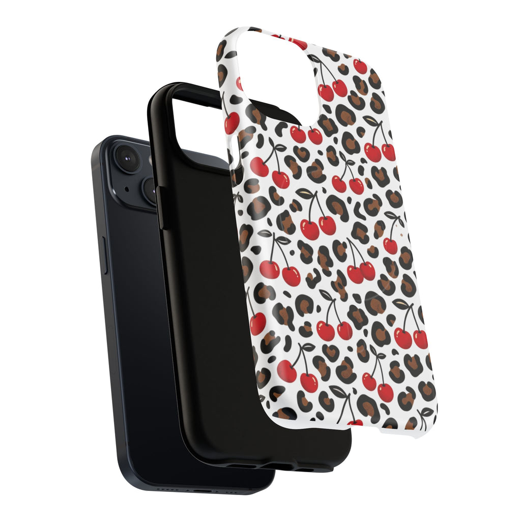 Cherry Leopard Tough Magnetic Phone Case — Protective Magnetic iPhone Cover with Red Cherry & Leopard Print