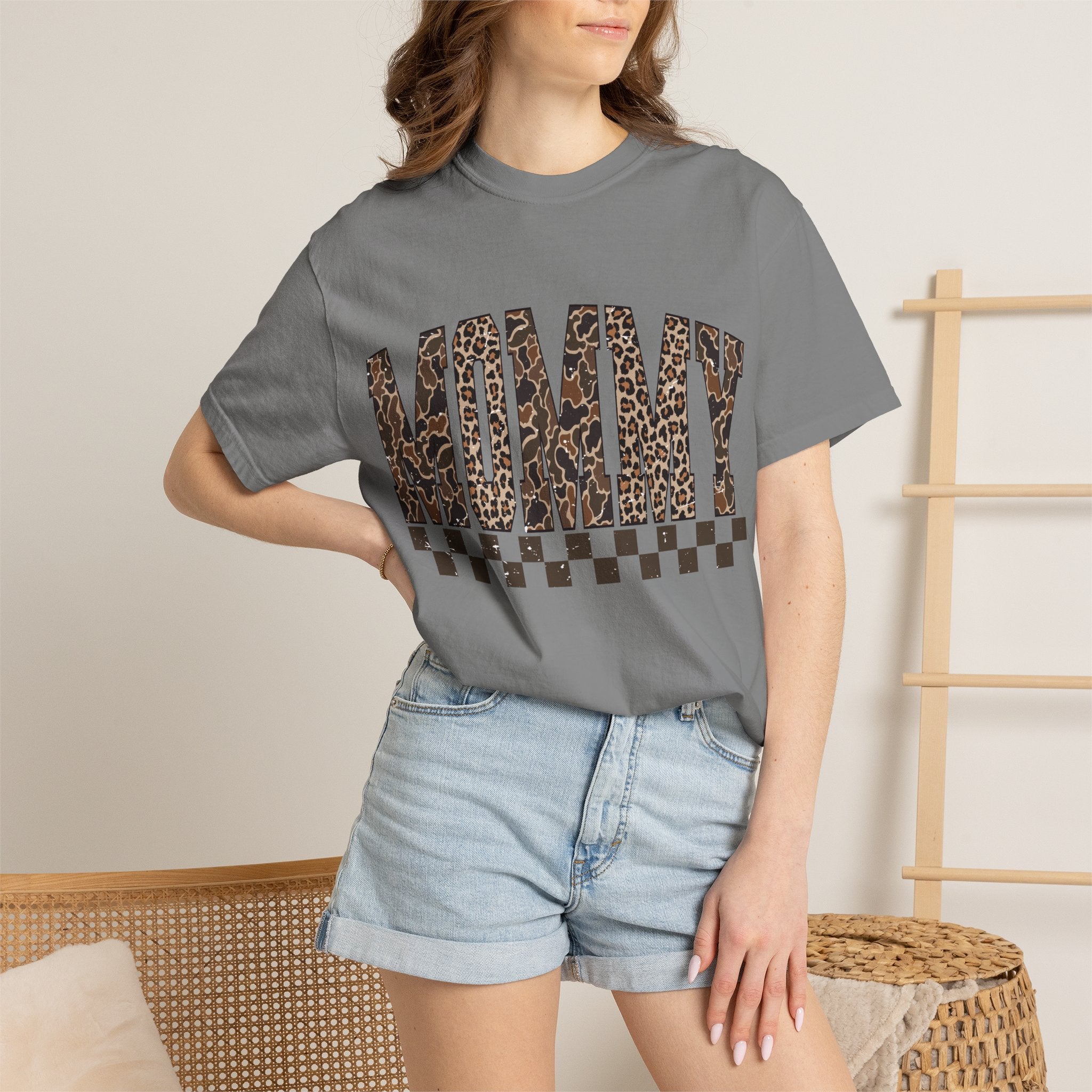 Mommy  Leopard-Checkered Print T-Shirt
