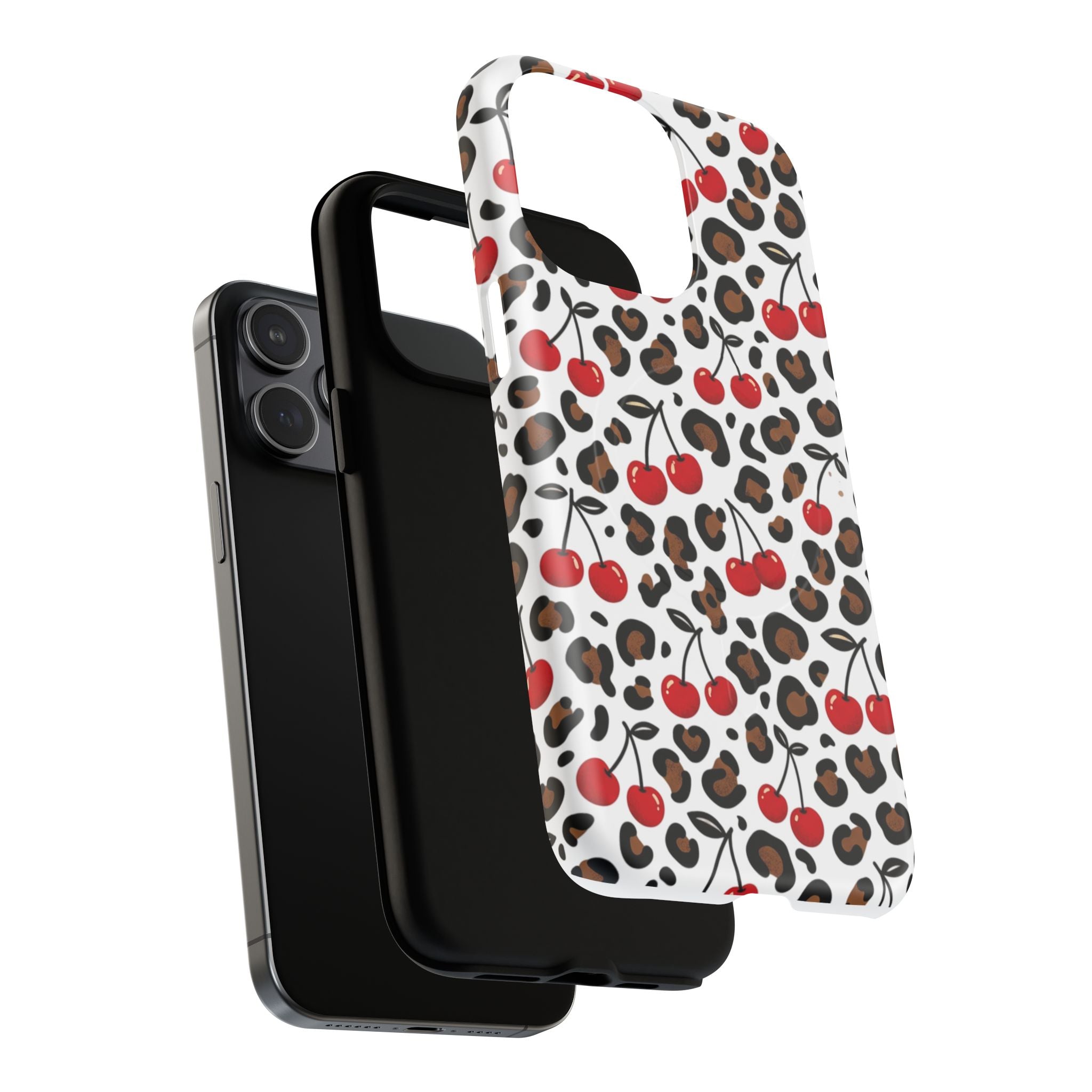 Cherry Leopard Tough Magnetic Phone Case — Protective Magnetic iPhone Cover with Red Cherry & Leopard Print