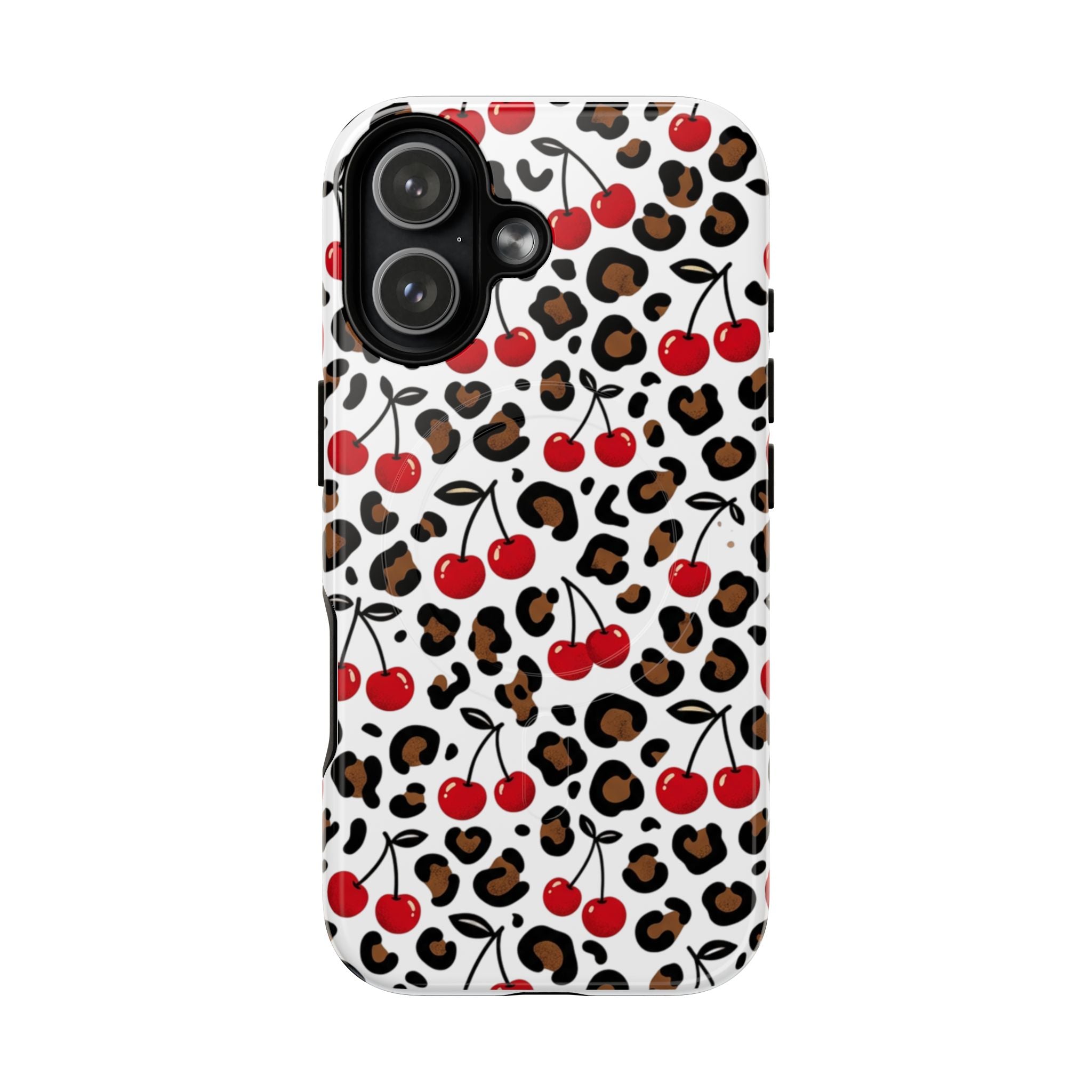 Cherry Leopard Tough Magnetic Phone Case — Protective Magnetic iPhone Cover with Red Cherry & Leopard Print