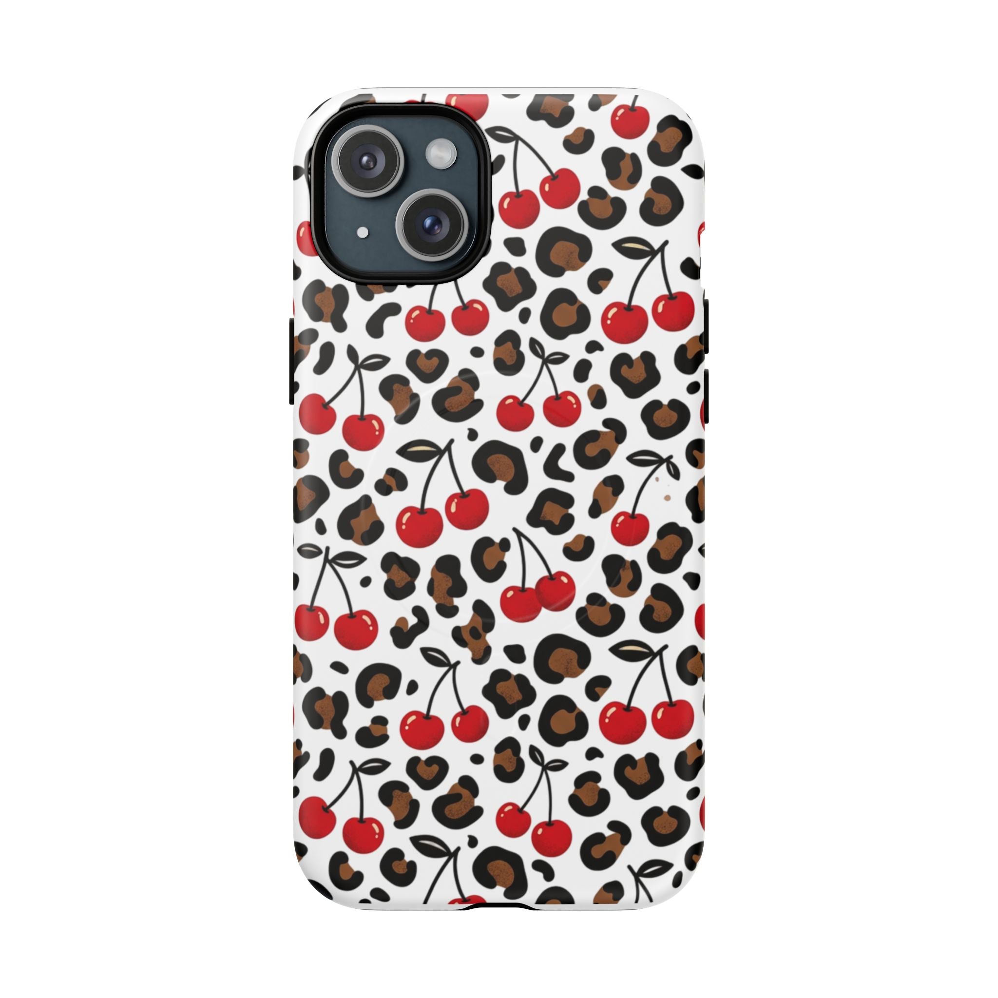 Cherry Leopard Tough Magnetic Phone Case — Protective Magnetic iPhone Cover with Red Cherry & Leopard Print