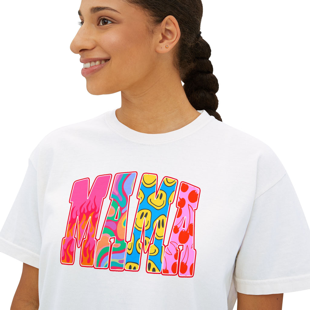 Mama Retro Graphic Tee — Women's Boxy Cropped T-Shirt