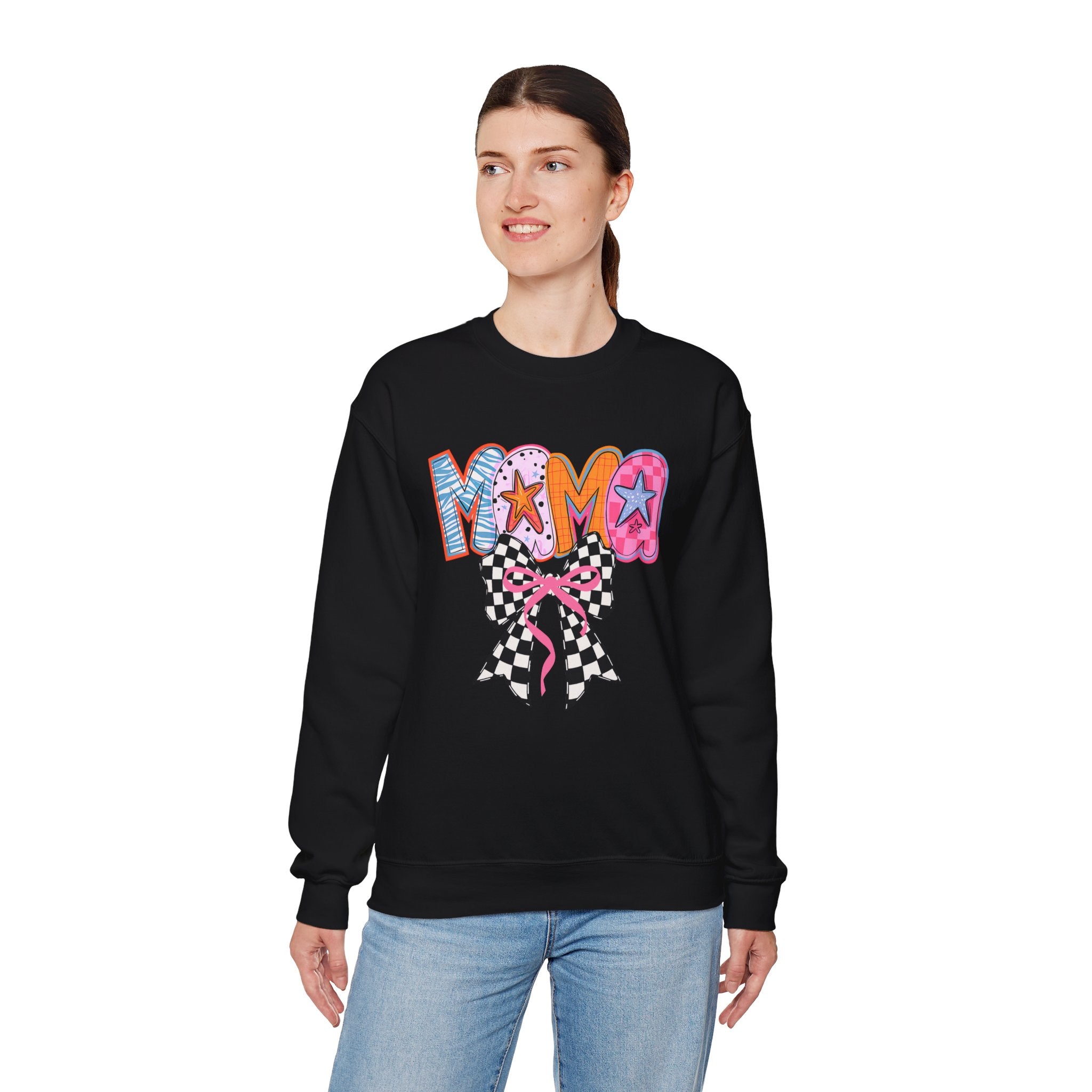 Mama Crewneck Sweatshirt with Checkerboard Bow