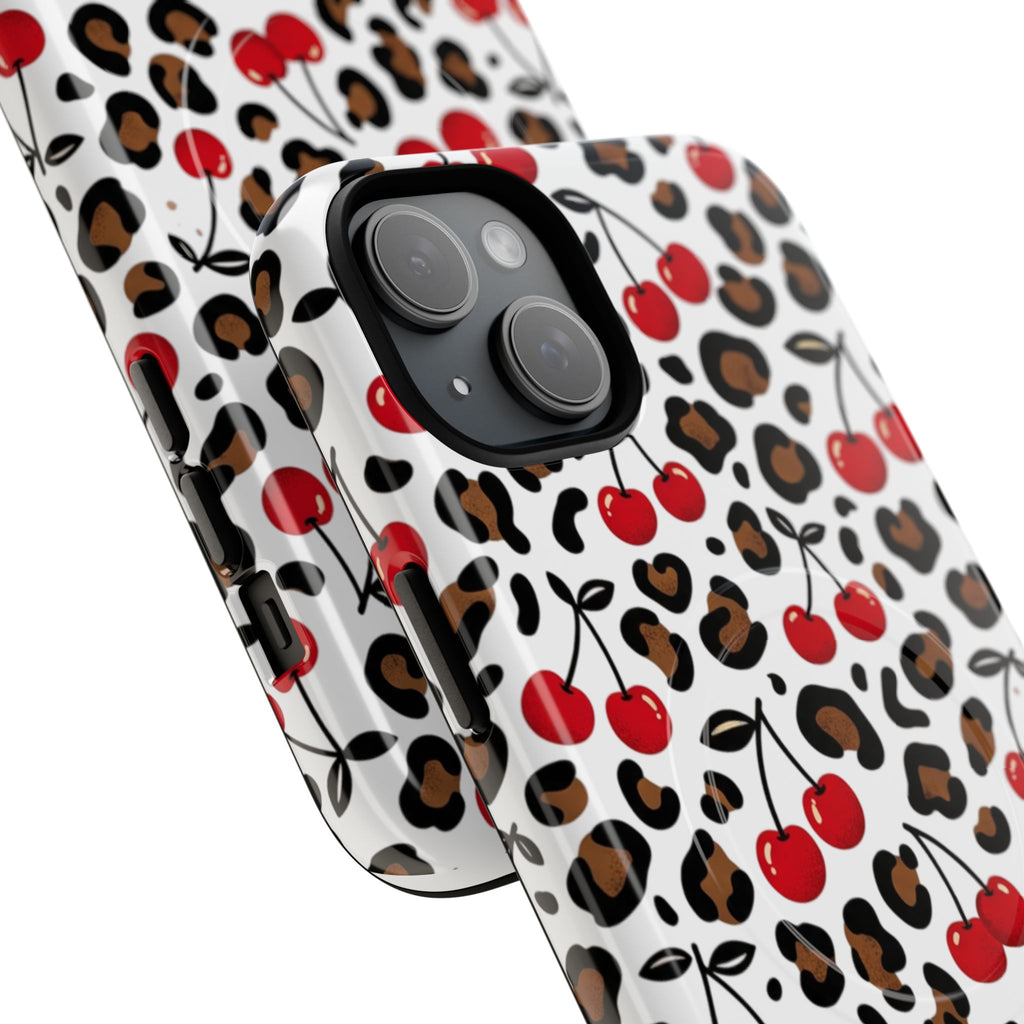 Cherry Leopard Tough Magnetic Phone Case — Protective Magnetic iPhone Cover with Red Cherry & Leopard Print